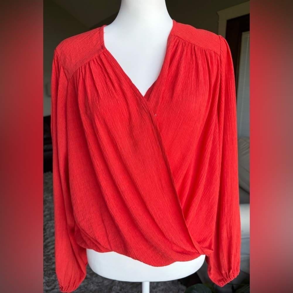 Free People XS Long Sleeve Coral Drapey Wrap Blouse